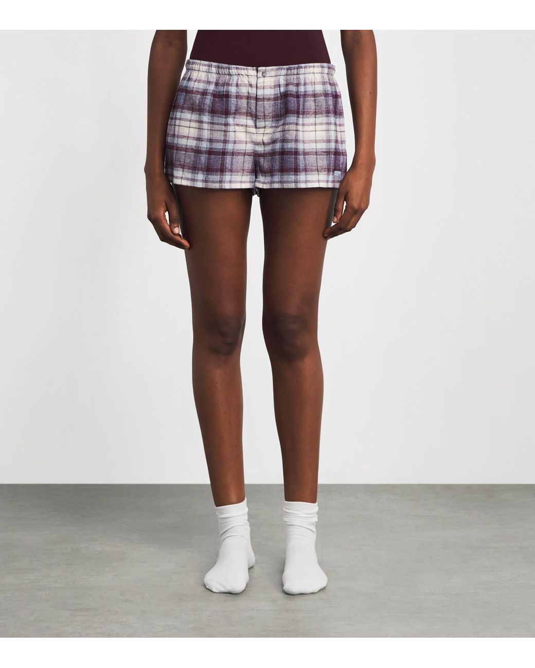 Skims Purple Cotton Check Boxer Sleep Shorts