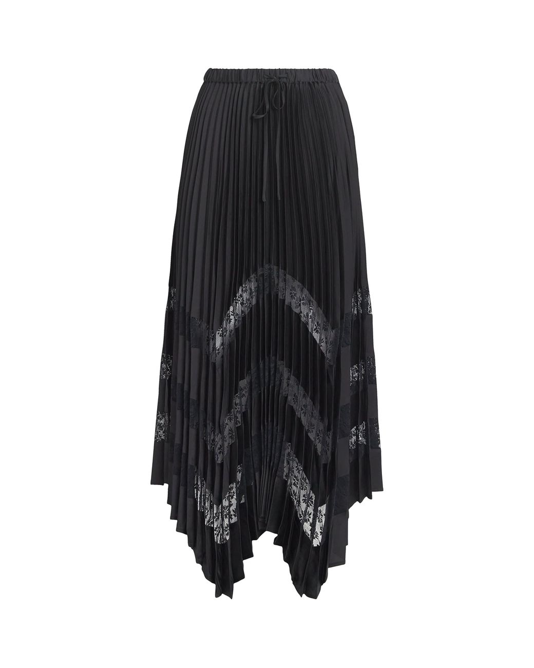 Claudie Pierlot Black Lace-Trim Pleated Maxi Skirt