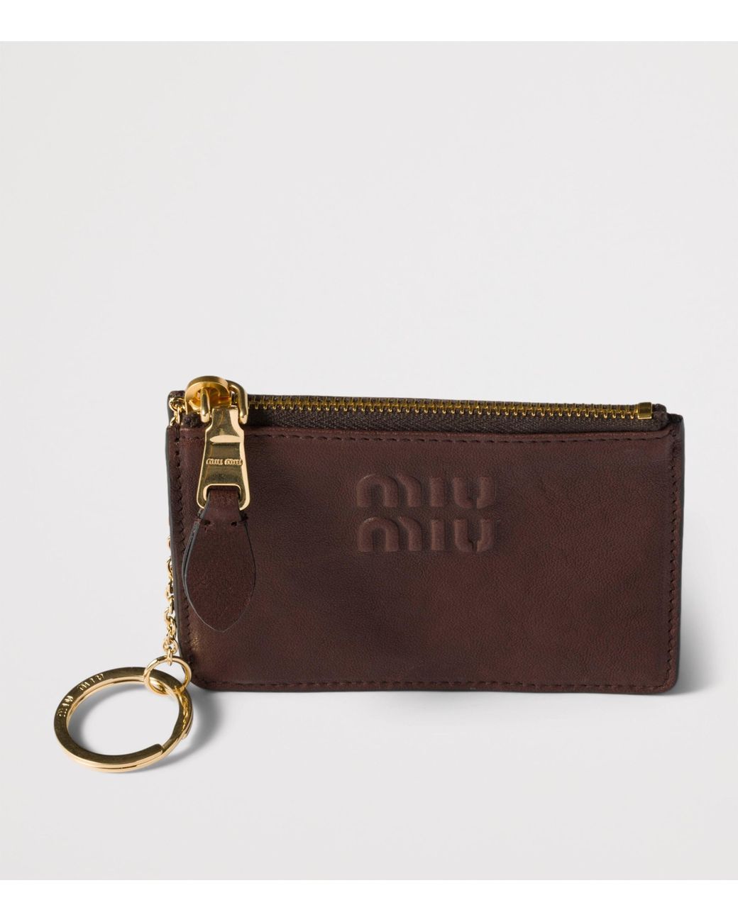 Miu Miu Brown Nappa Leather Embossed Card Holder