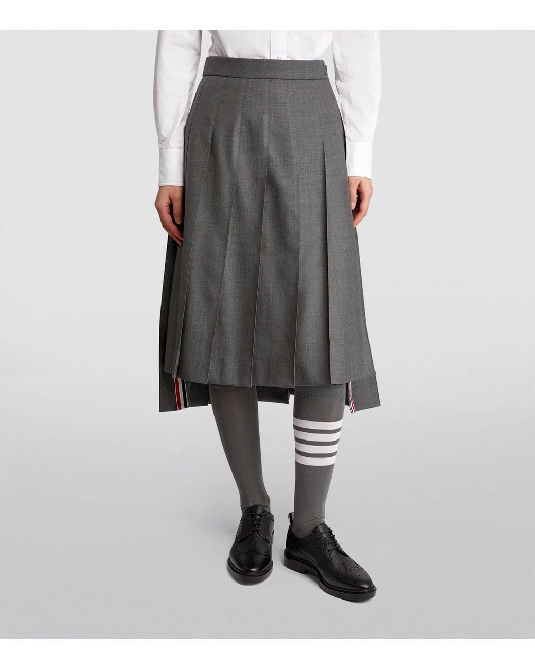 Thom Browne Gray Pleated Midi Skirt