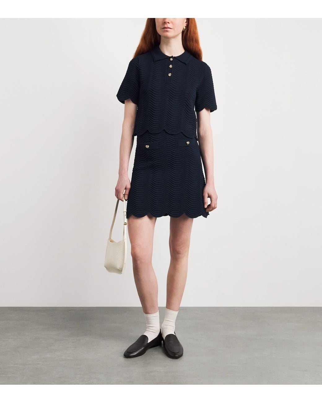 Sandro Blue Knitted Polo Crop Top