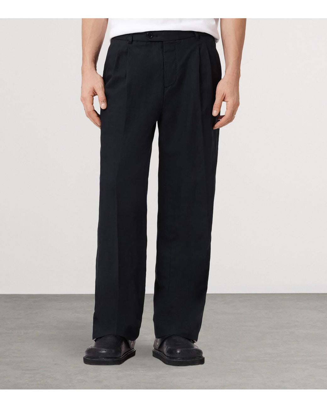 AllSaints Blue Linen-Organic Cotton Roland Straight Trousers for men