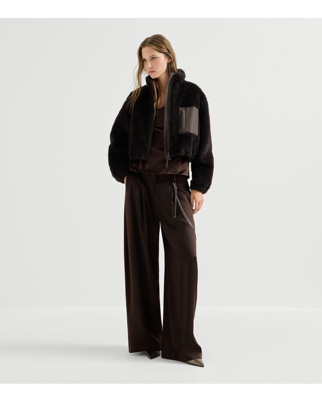 Brunello Cucinelli Brown Silk Satin Cowl-Neck Tank Top