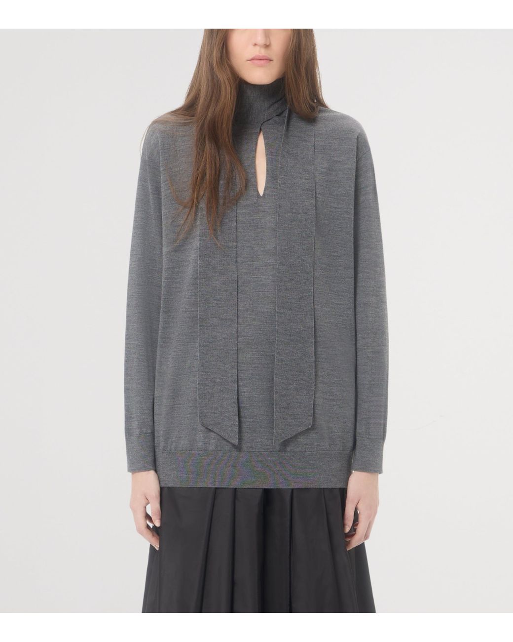 Valentino Gray Wool Tie-Neck Sweater