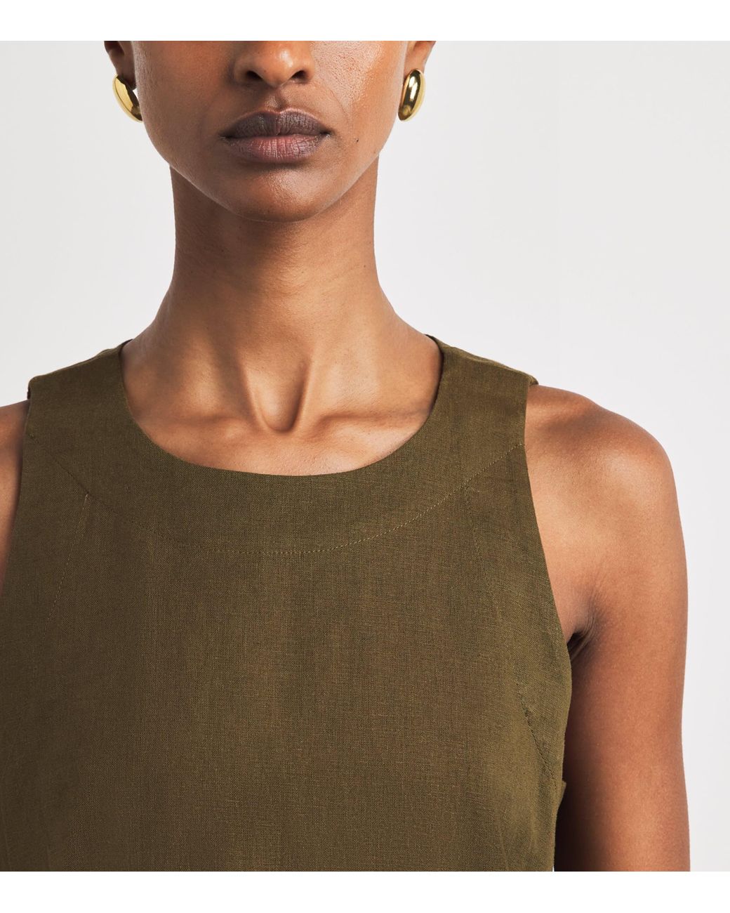 ME+EM Green Linen-Blend Creaseless Shell Top