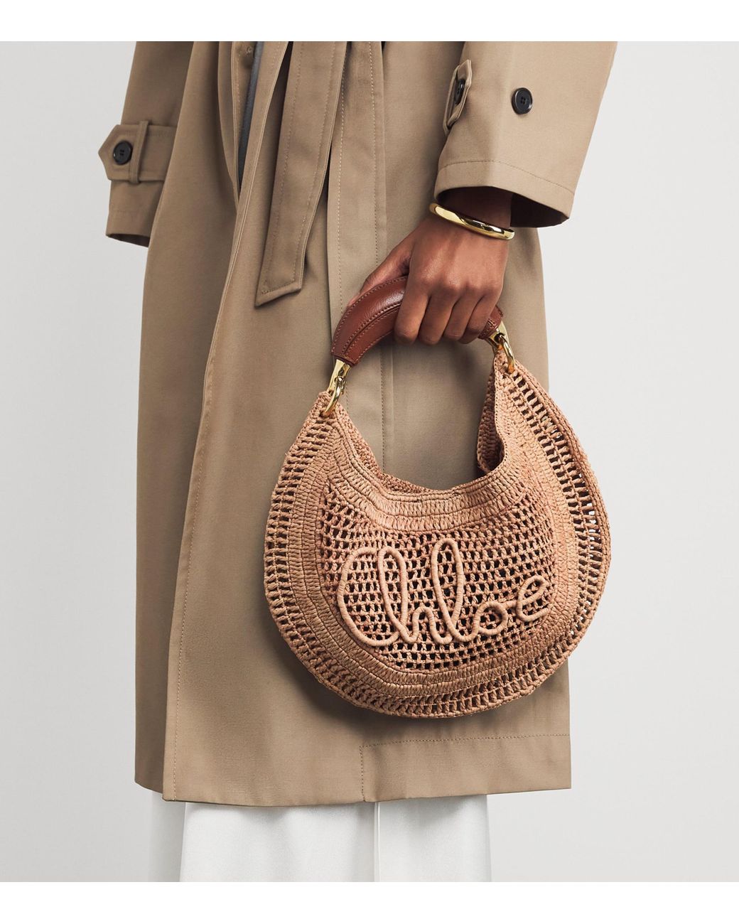 Chloé Brown Raffia Summer Banana Shoulder Bag