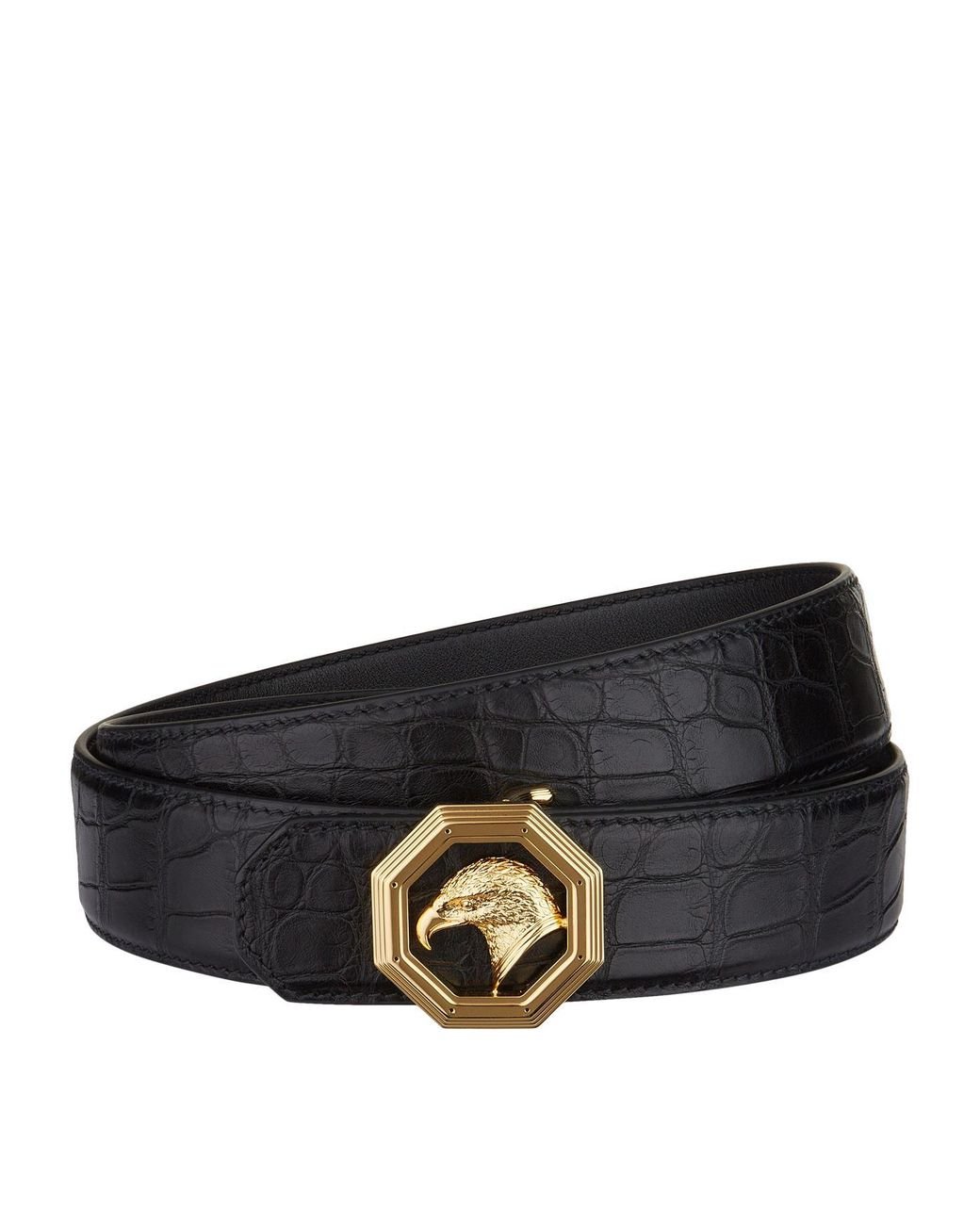 Stefano Ricci Octagon Eagle Head Buckle Croc Belt in Black for Men | Lyst