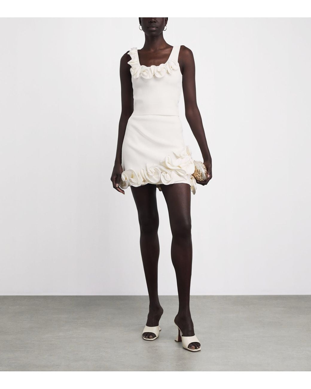 Sandro White Knitted Floral Mini Skirt
