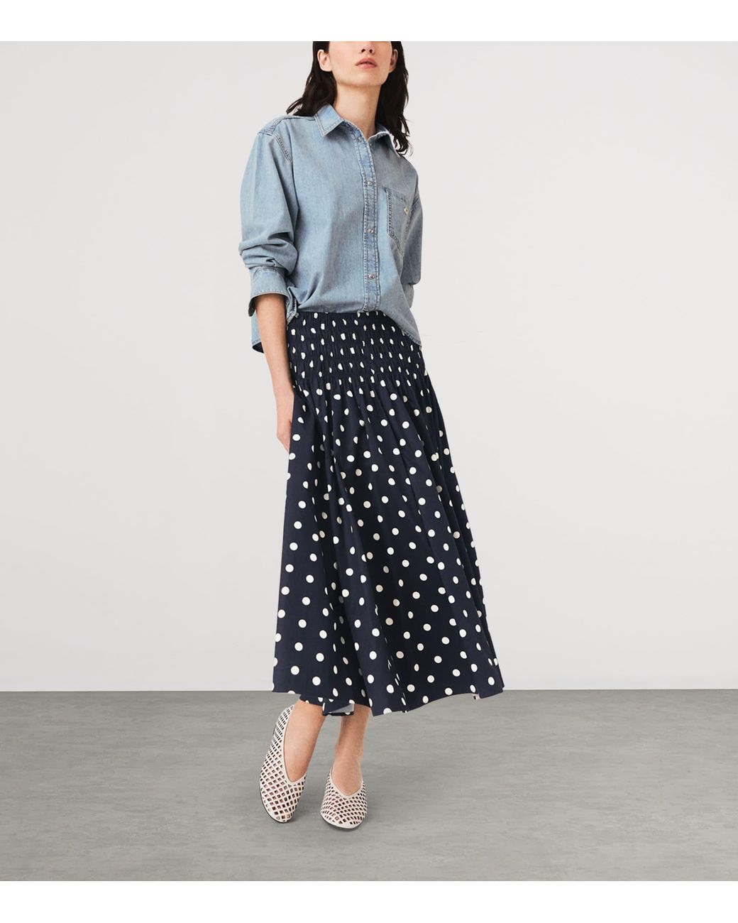 Maje Blue Cotton Polka-Dot Maxi Skirt