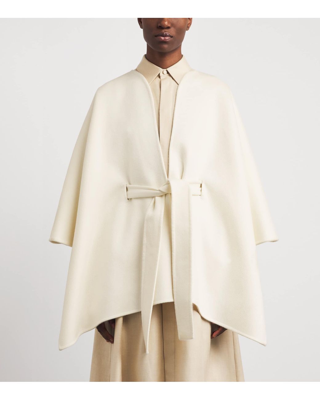 Colombo White Cashmere Belted Cape