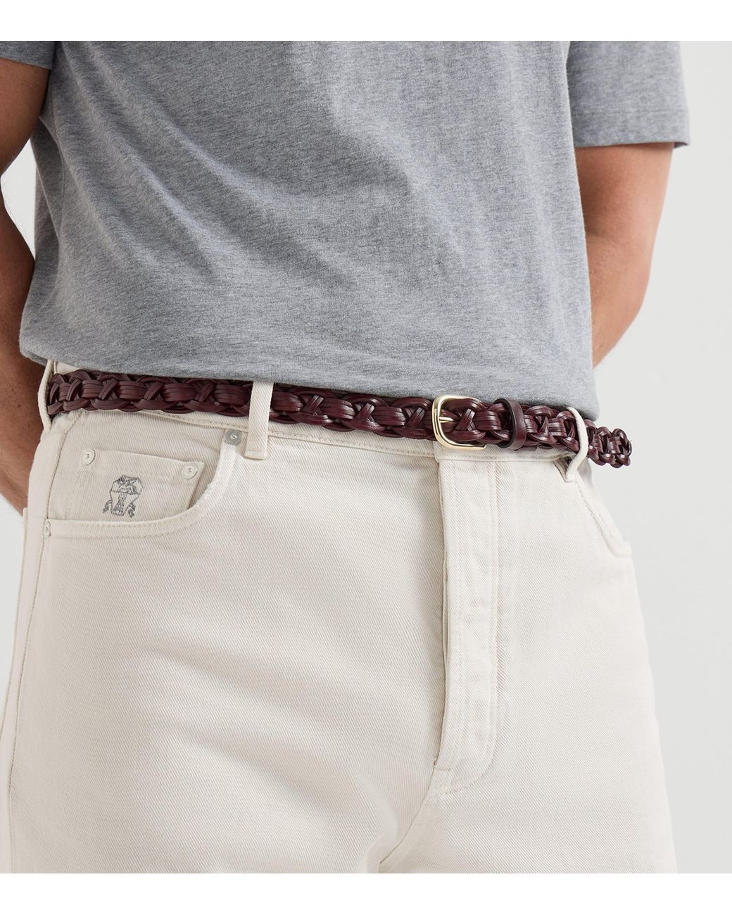 Brunello Cucinelli Red Leather Braided Belt for men