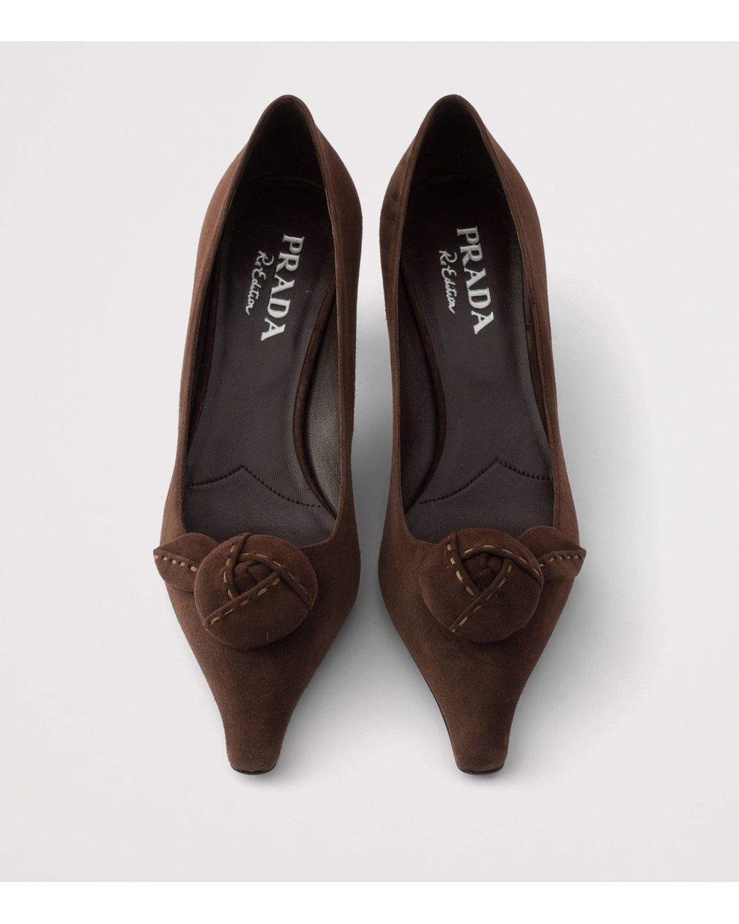 Prada Brown Suede Floral-Detail Pumps 55
