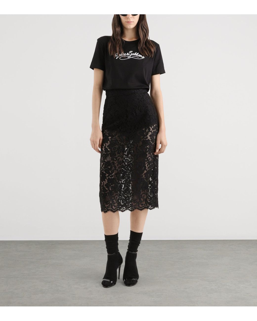 Dolce & Gabbana Black Cotton Embroidered Logo T-Shirt