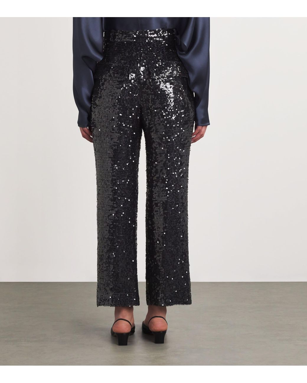 LAPOINTE Gray Sequin Pleated Tapered Trousers