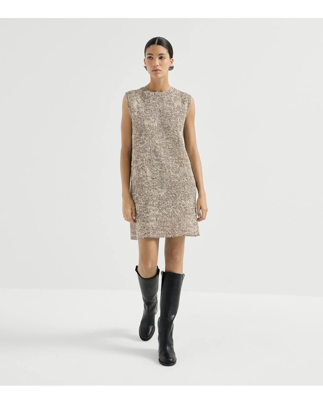 Brunello Cucinelli Gray Craquelé Embroidered Mini Dress