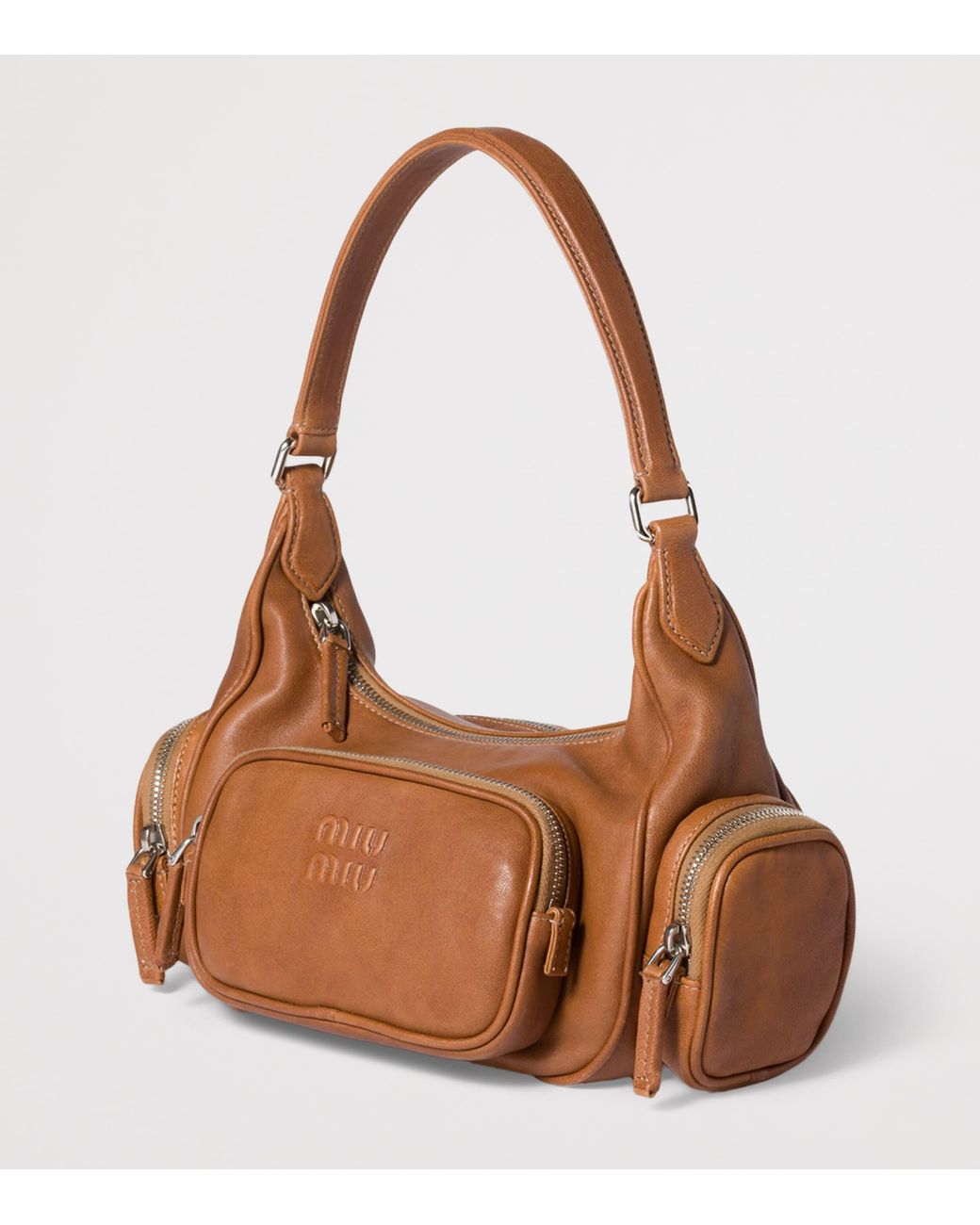 Miu Miu Brown Nappa Leather Pocket Top-Handle Bag