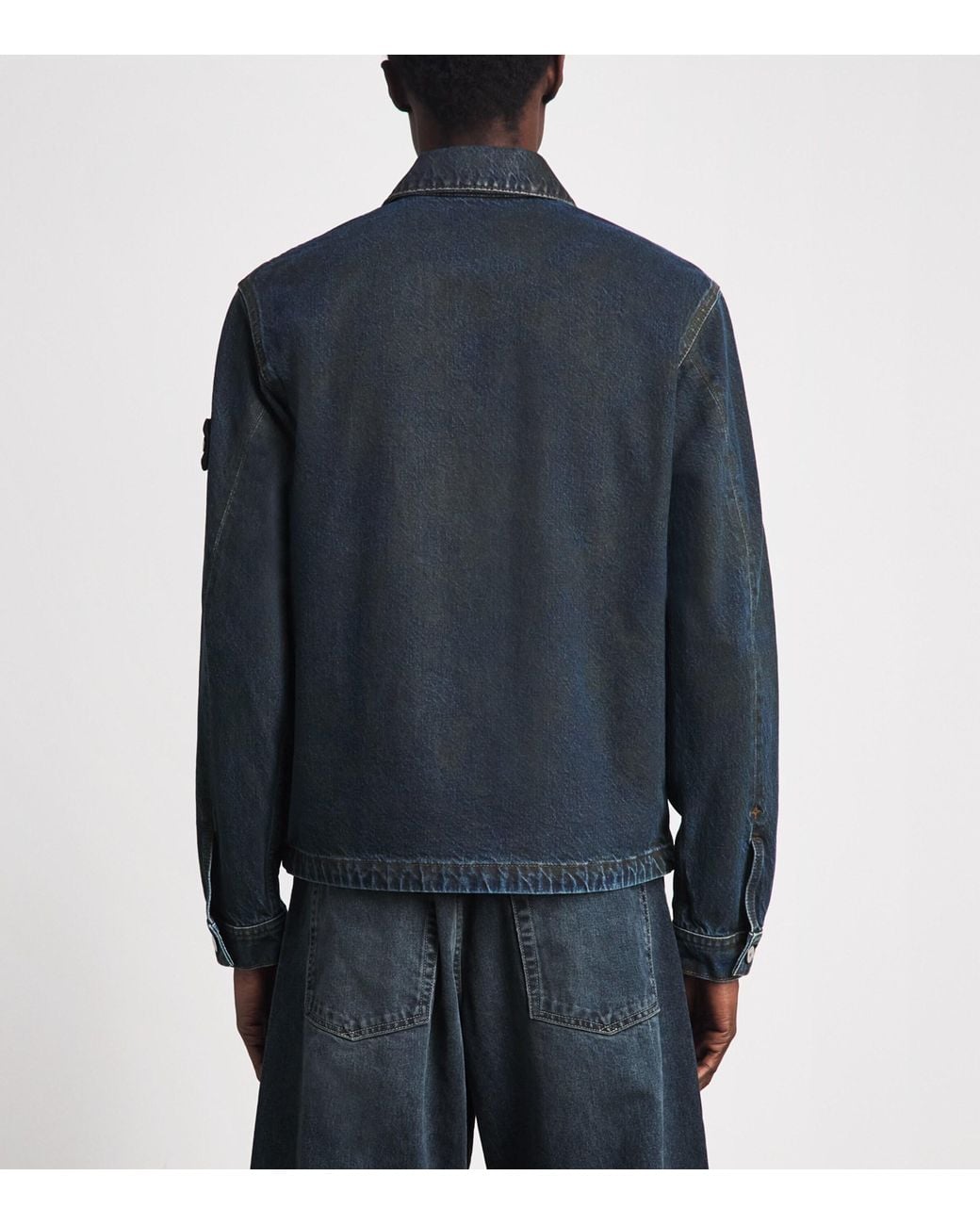 Stone Island Blue Denim Biker Jacket for men