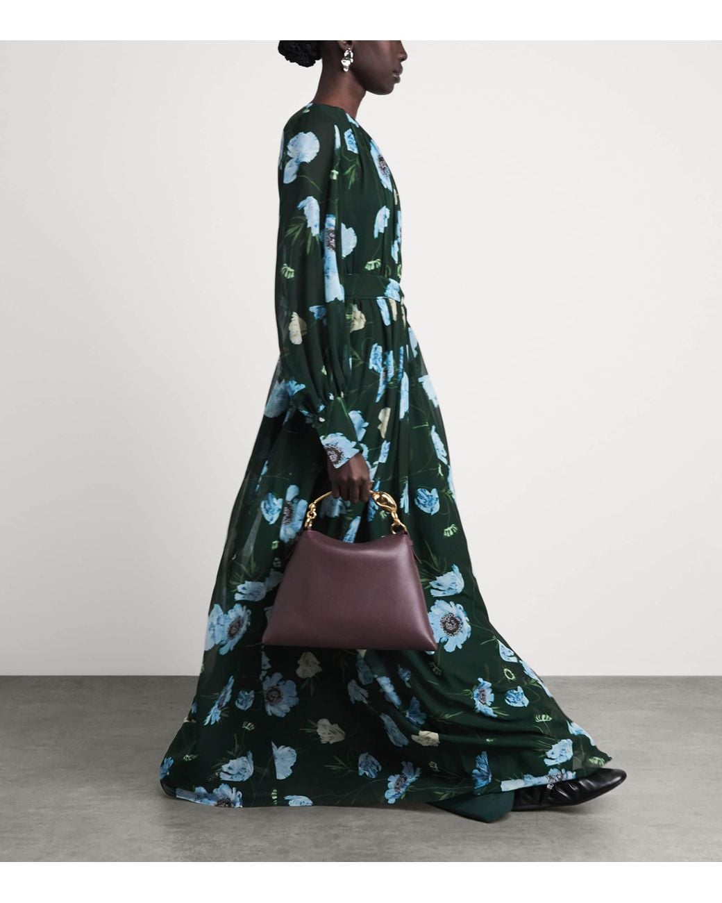 Erdem Green Silk Voile Floral Maxi Dress