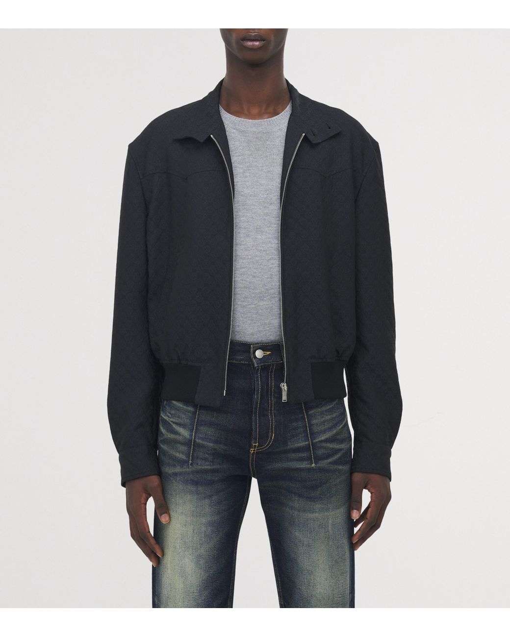 Alexander McQueen Blue Skull-Print Cropped Harrington Jacket for men