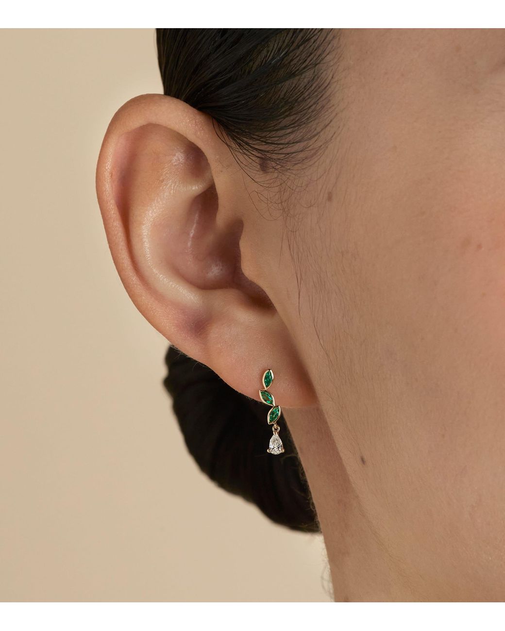 Astrid & Miyu Metallic Diamond And Emerald Marquise Earrings