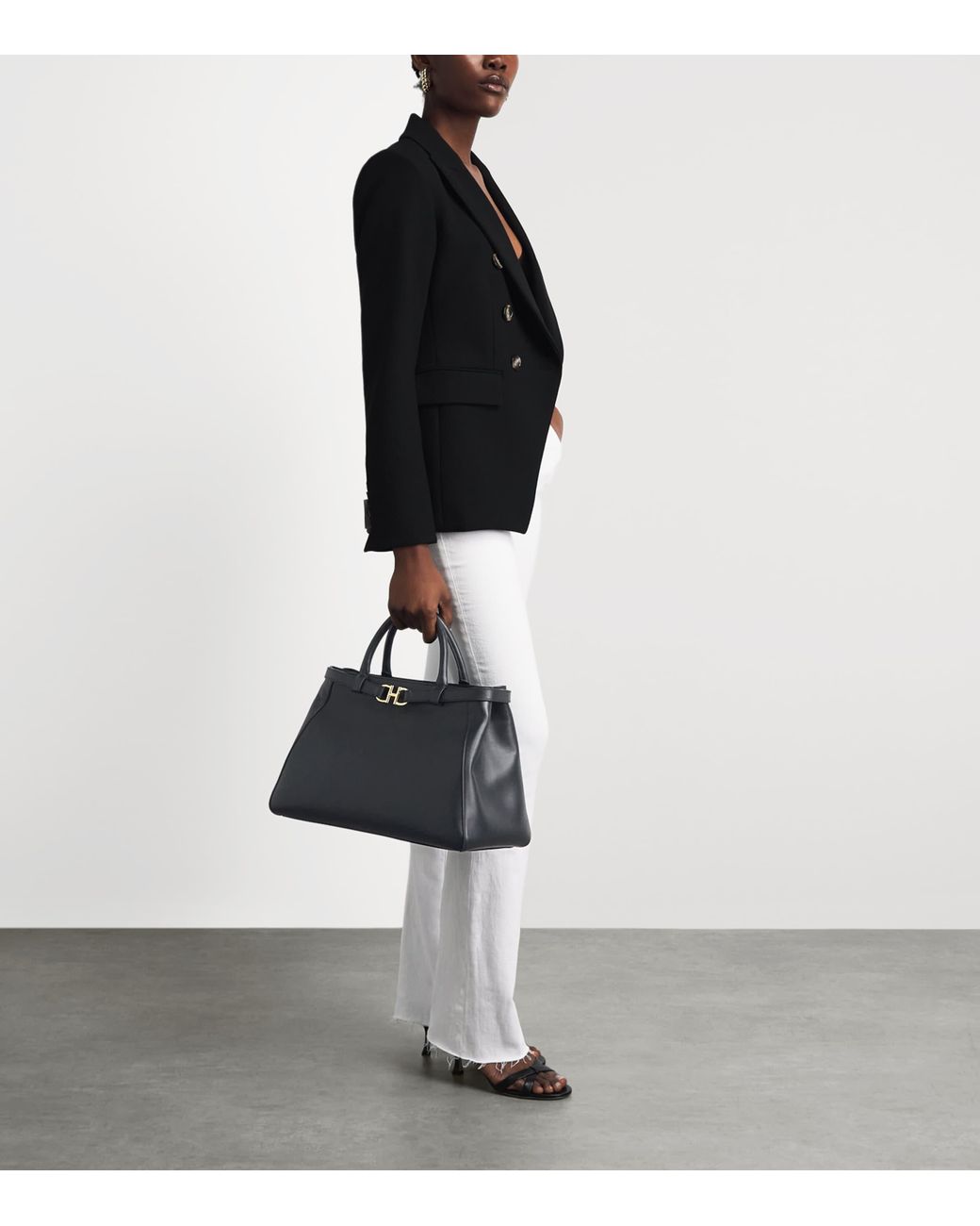 Harrods Black Medium Leather Grace Top-Handle Bag