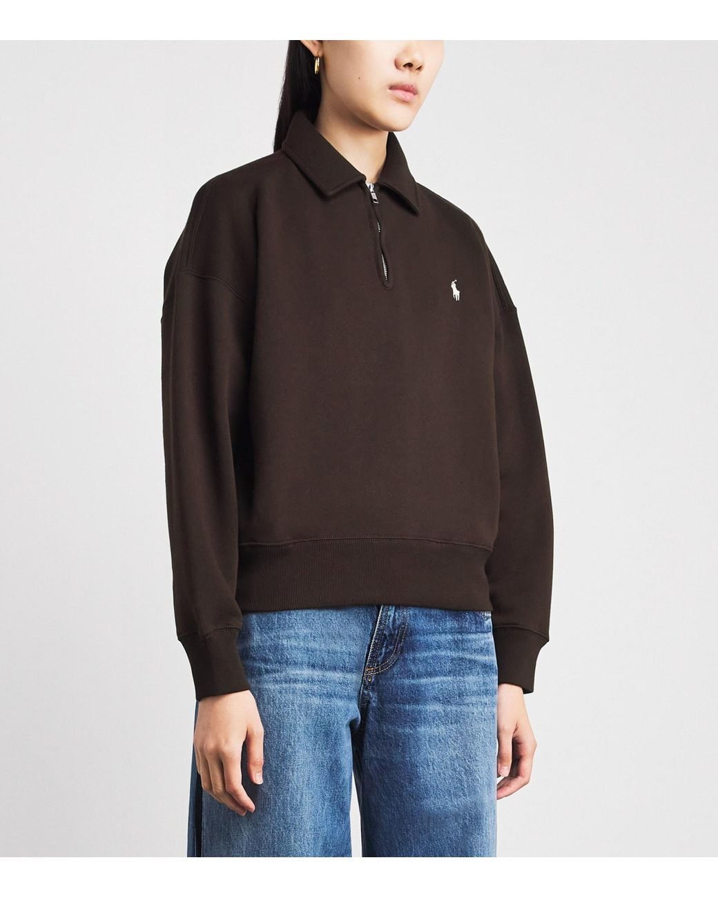 Polo Ralph Lauren Brown Cotton-Blend Quarter-Zip Sweater