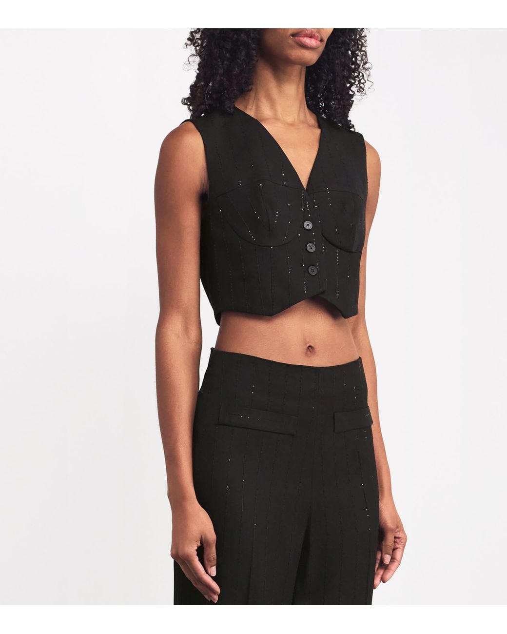 Sandro Black Sequin-Stripe Waistcoat