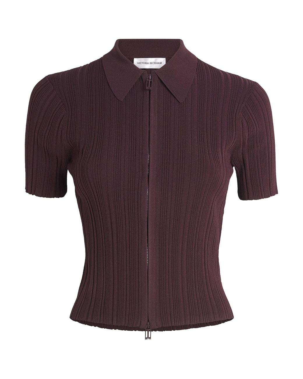 Victoria Beckham Purple Rib-Knit Zip-Up Polo Shirt