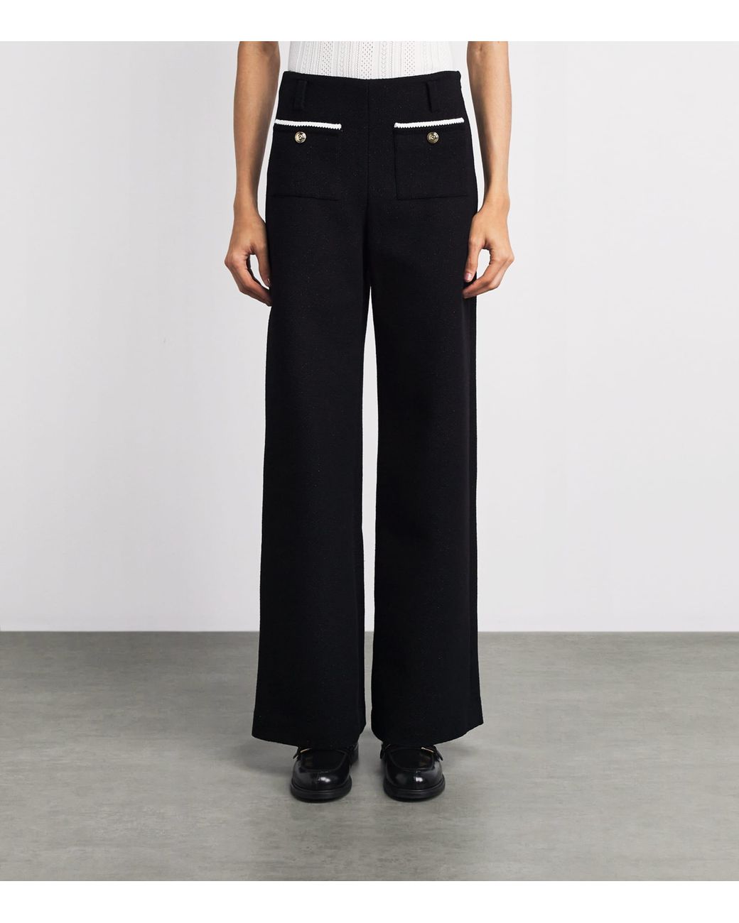 Maje Black Tweed Wide-Leg Trousers