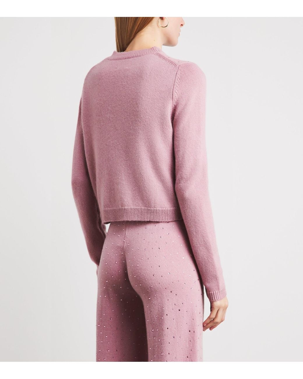 Allude Pink Wool-Cashmere Crystal-Embellished Cardigan