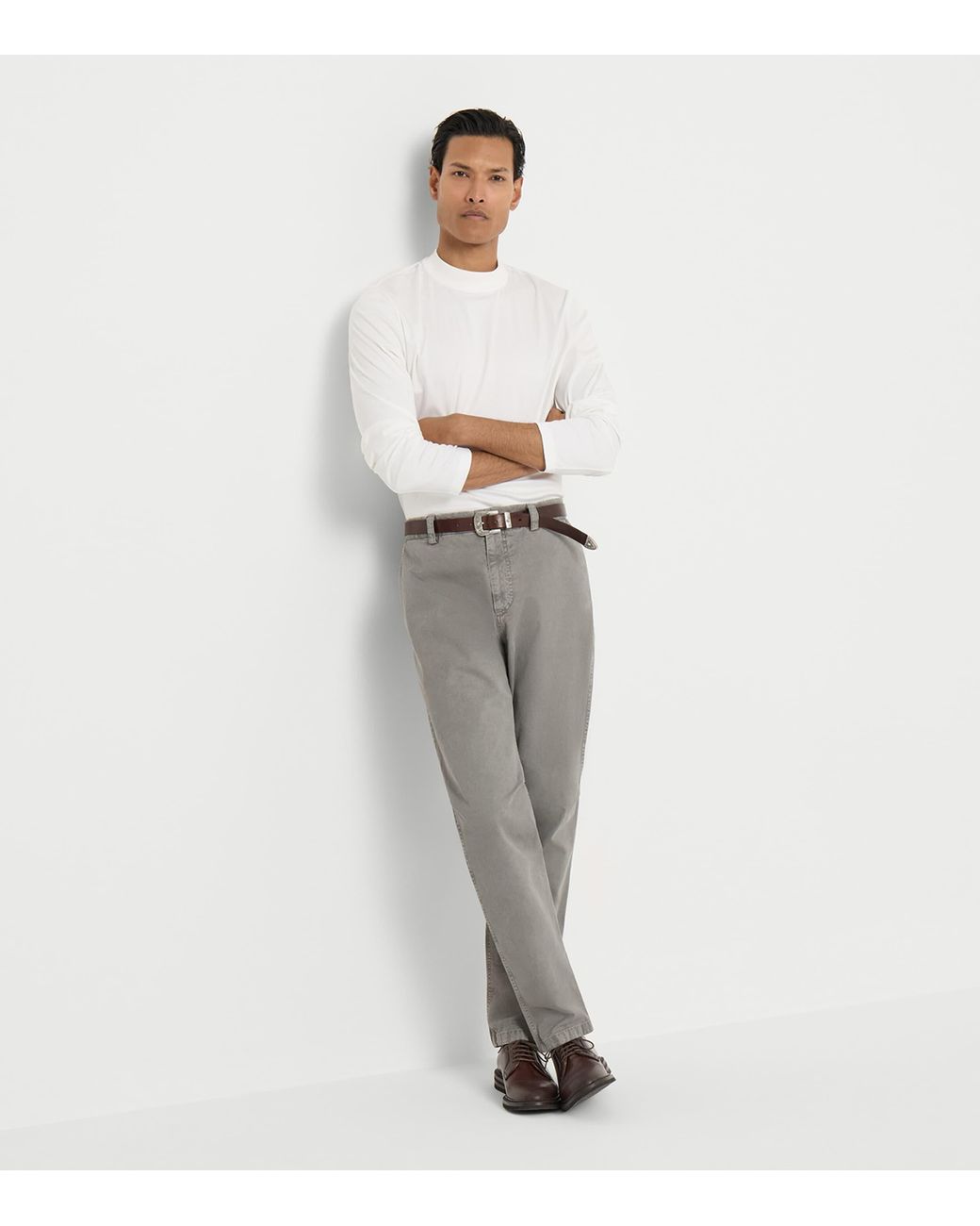 Brunello Cucinelli Gray Peached Cotton Gabardine Trousers for men