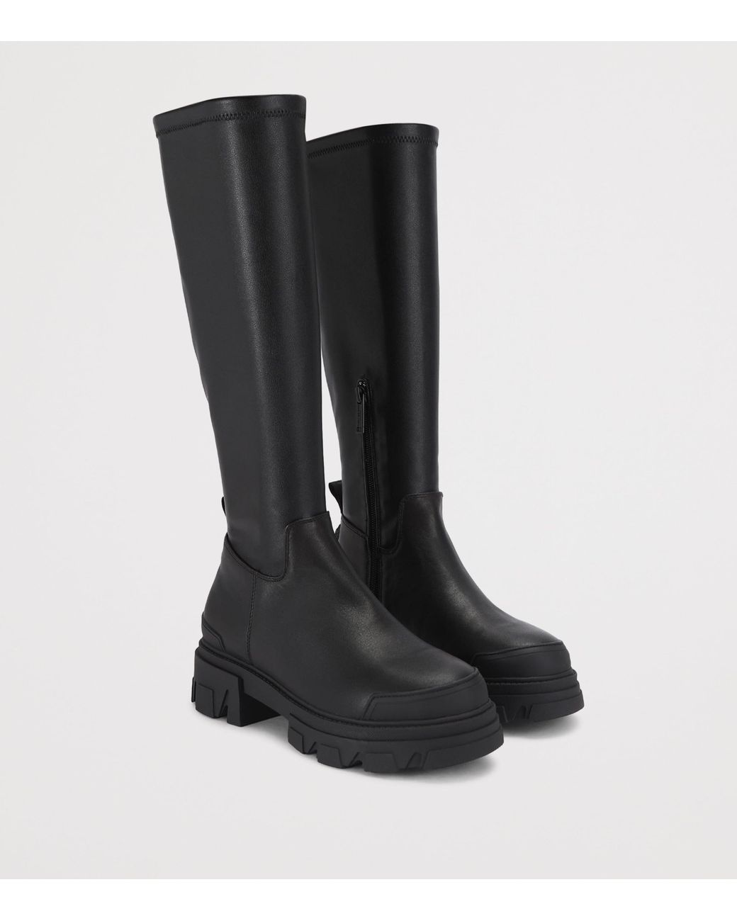 Kurt Geiger Black Leather Stomp Sock Knee-High Boots 50