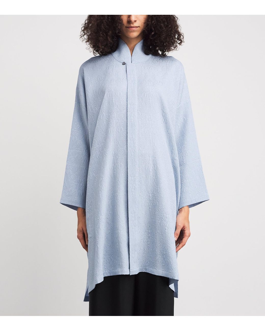 Eskandar Blue Silk Stand-Collar Shirt