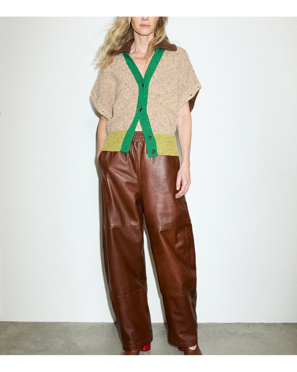 MAX&Co. Brown Leather Balloon Trousers