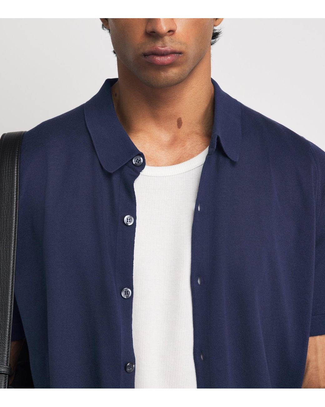 John Smedley Blue Merino Wool Polo Shirt for men