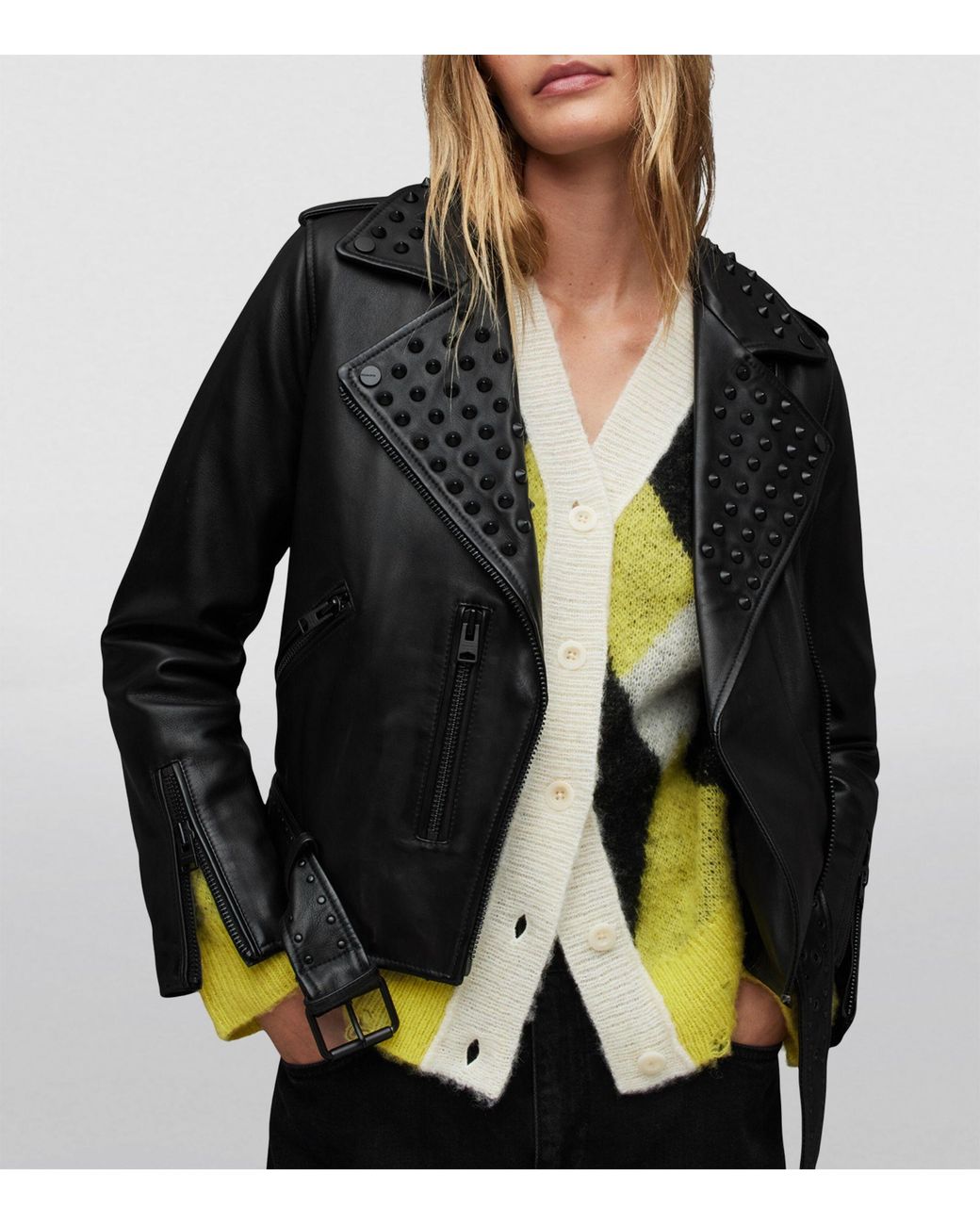 Allsaints balfern studded leather biker jacket clearance
