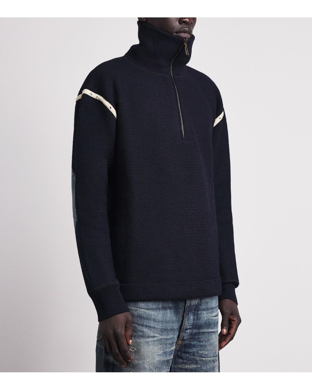 Maison Margiela Blue Wool Quarter-Zip Sweater for men