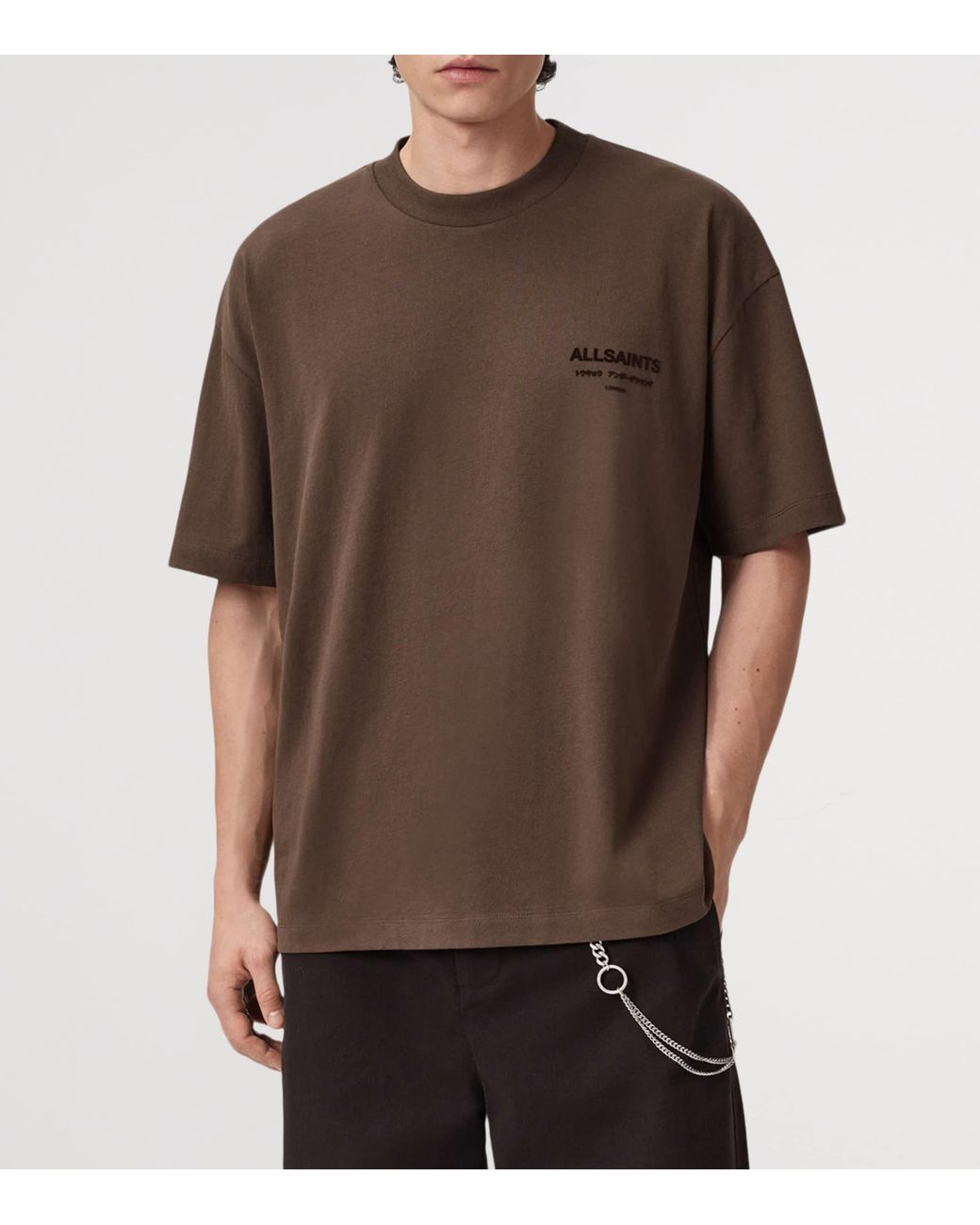 AllSaints Brown Organic Cotton Xander Oversized T-Shirt for men