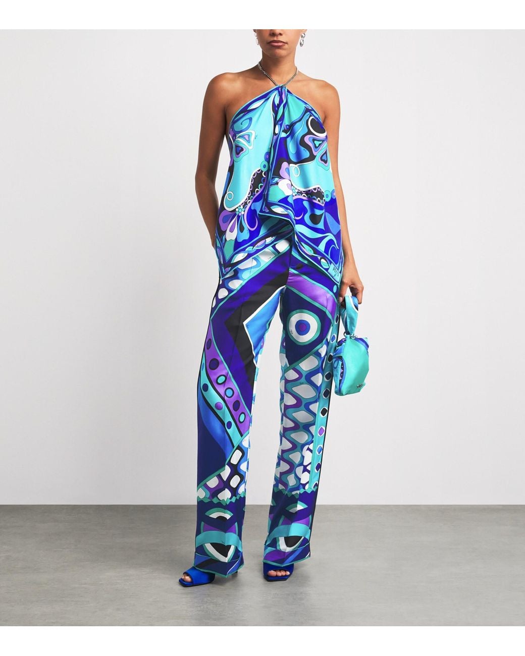 Emilio Pucci Blue Silk Vivara Wide-Leg Trousers