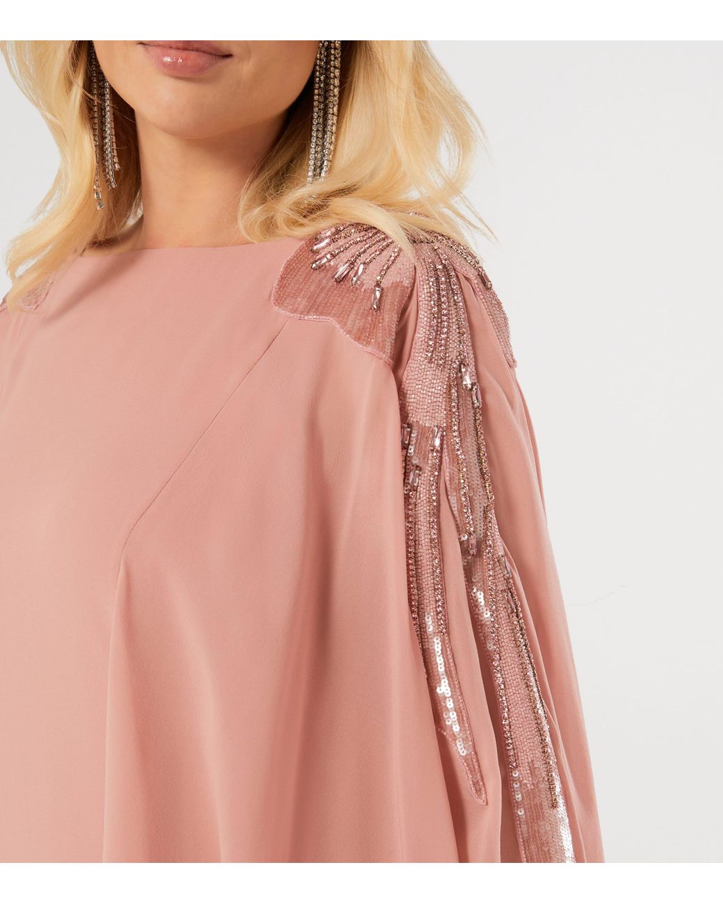 Marina Rinaldi Pink Embellished Caped Gown