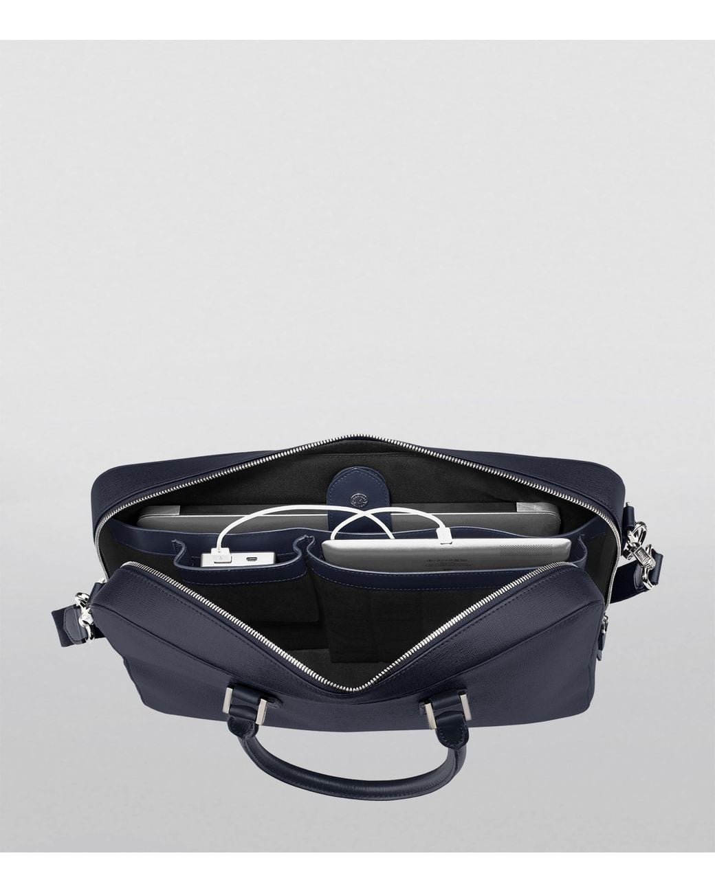 Aspinal Blue Leather Mount Street Briefcase Bag for men