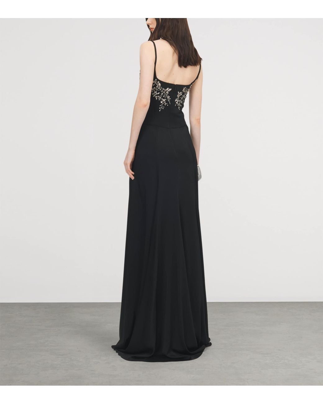 McQueen Black Crepe Satin Embellished Gown