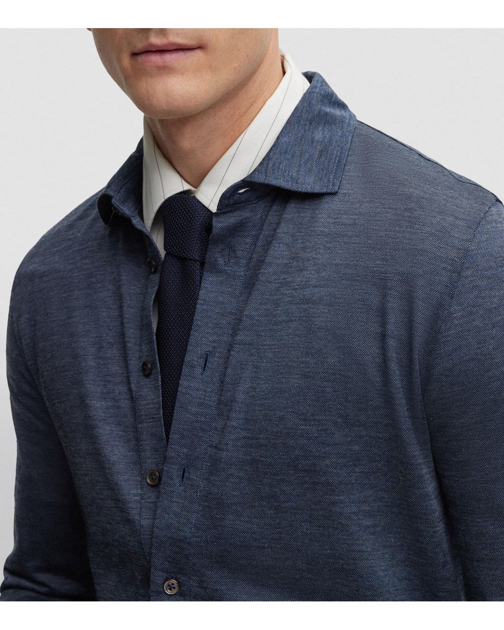 Boss Blue Wool-Silk Shirt for men