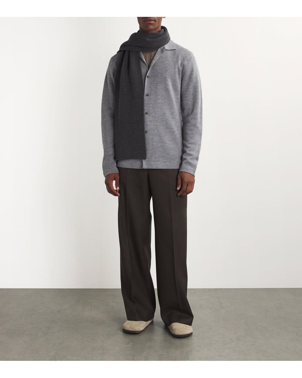 Sunspel Gray Wool-Cashmere Waffle Scarf for men