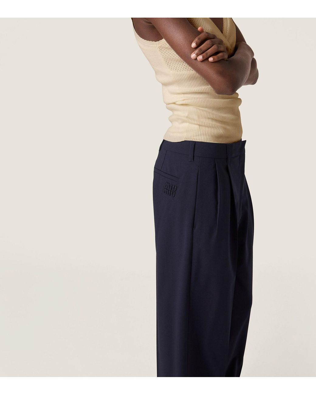 Miu Miu Blue Wool-Blend Tailored Trousers