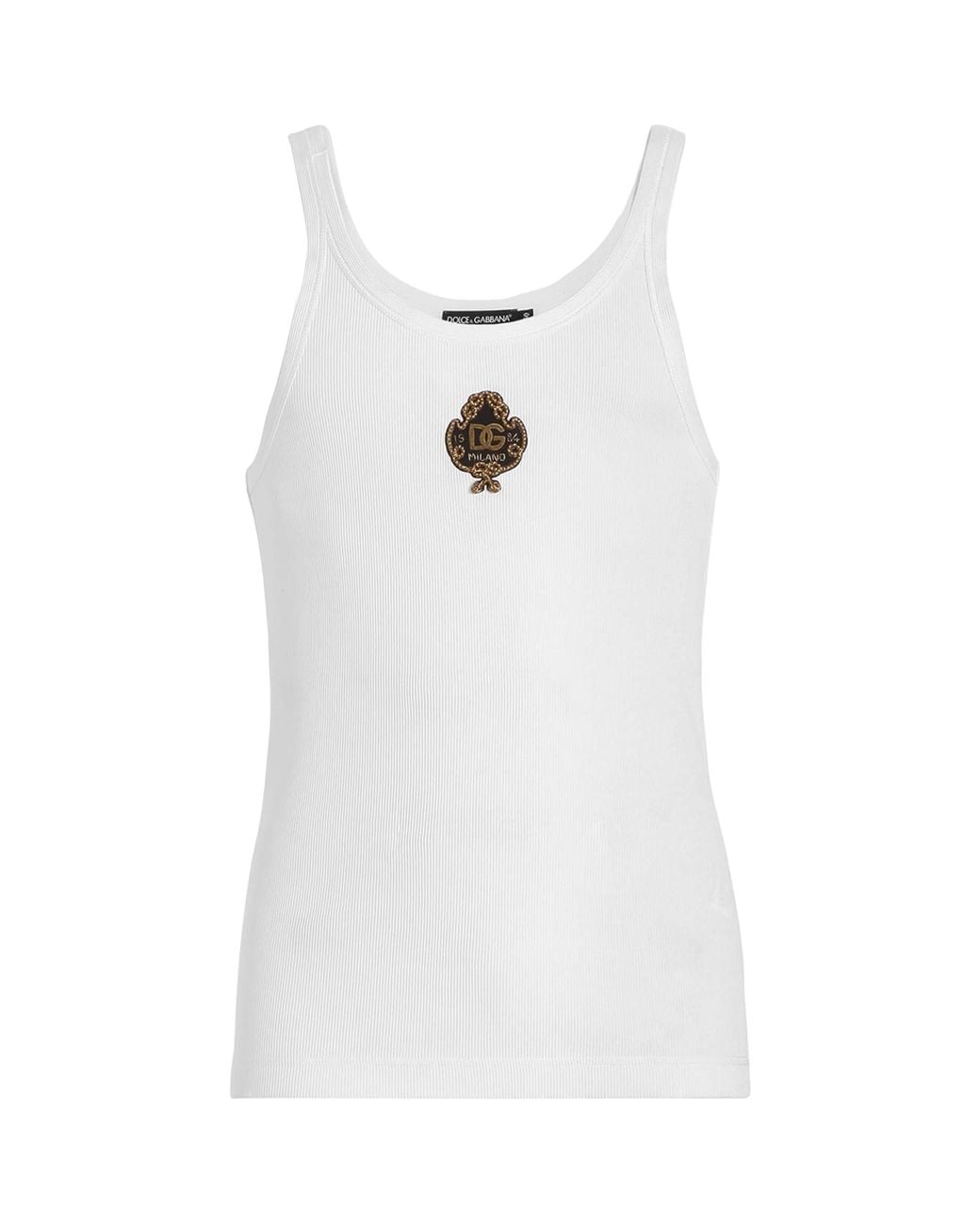 Dolce & Gabbana White Cotton Embroidered Tank Top for men