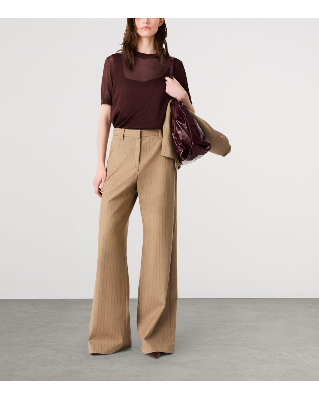 Maje Natural Wool-Blend Wide-Leg Trousers