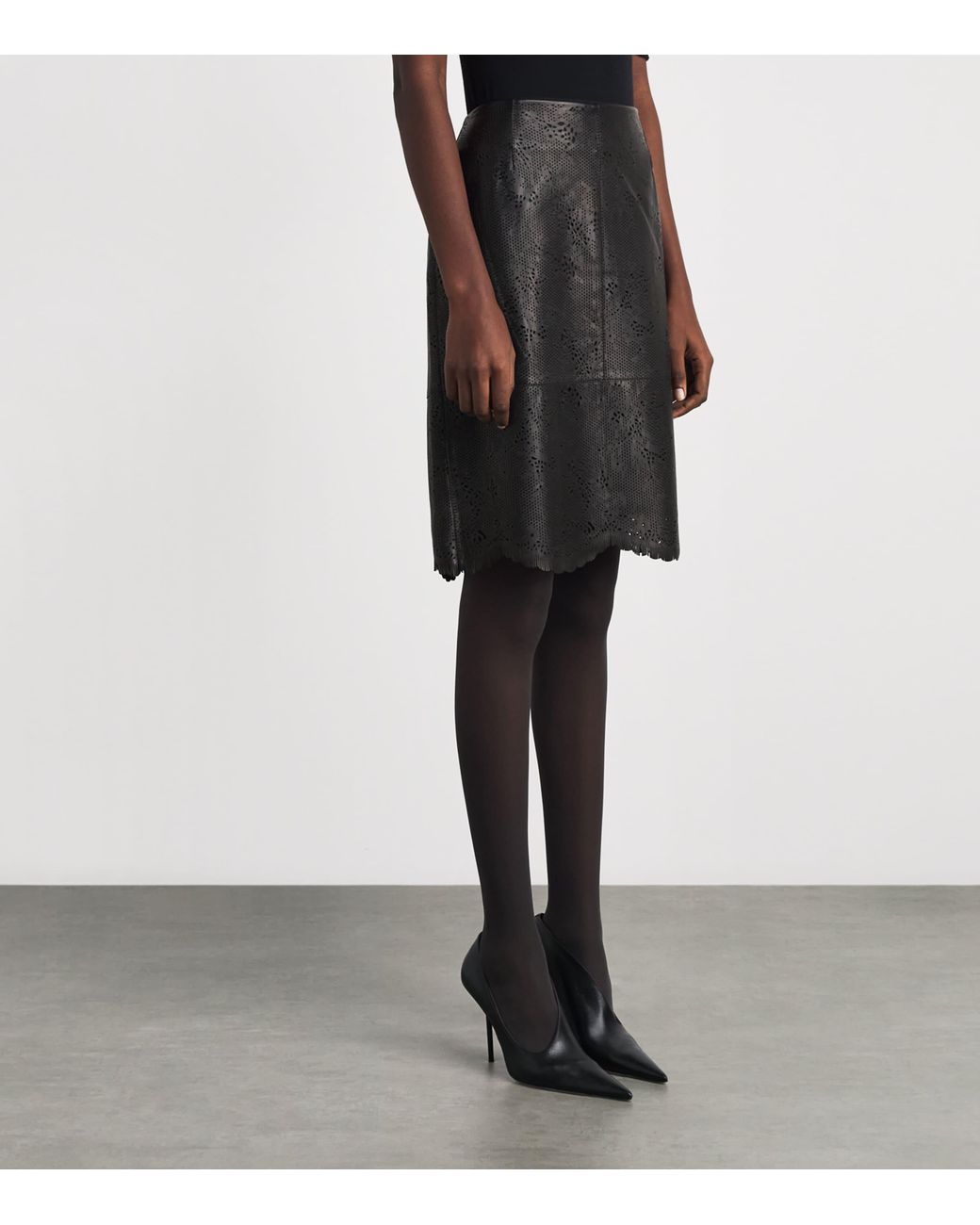 Lafayette 148 New York Black Lambskin Laser-Cut Mini Skirt