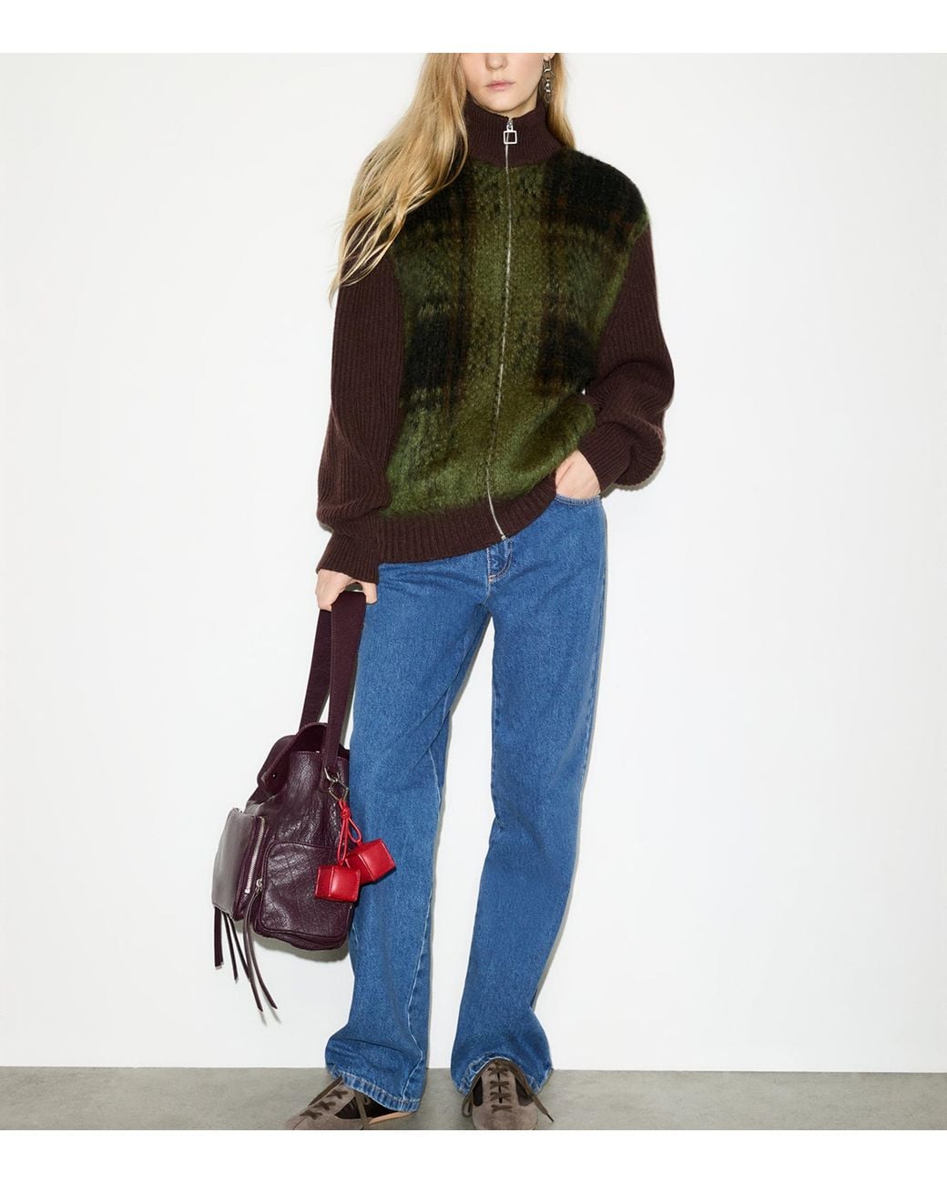 MAX&Co. Green Plaid Zip-Up Cardigan