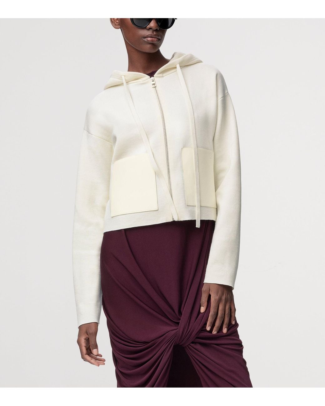 Loewe White Wool Leather-Pocket Hoodie